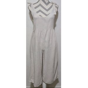 LA Hearts Linen / Rayon Tied Overalls Jumpsuit Cropped Wide-leg, Cream, Medium